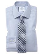  Extra Slim Fit Non-iron Step Weave Mid Blue Cotton Dress Shirt French Cuff Size 16/36 By Charles Tyrwhitt
