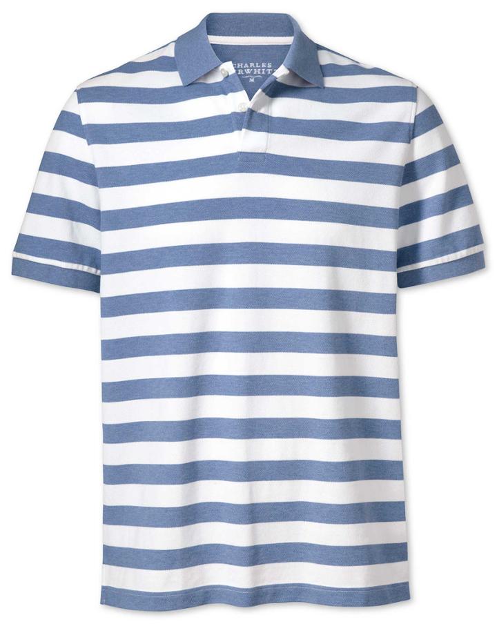 Charles Tyrwhitt Sky Blue And White Stripe Pique Cotton Polo Size Large By Charles Tyrwhitt