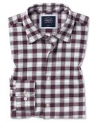  Extra Slim Fit Berry And White Check Soft Wash Non-iron Stretch Oxford Cotton Casual Shirt Single Cuff Size Large By Charles Tyrwhitt