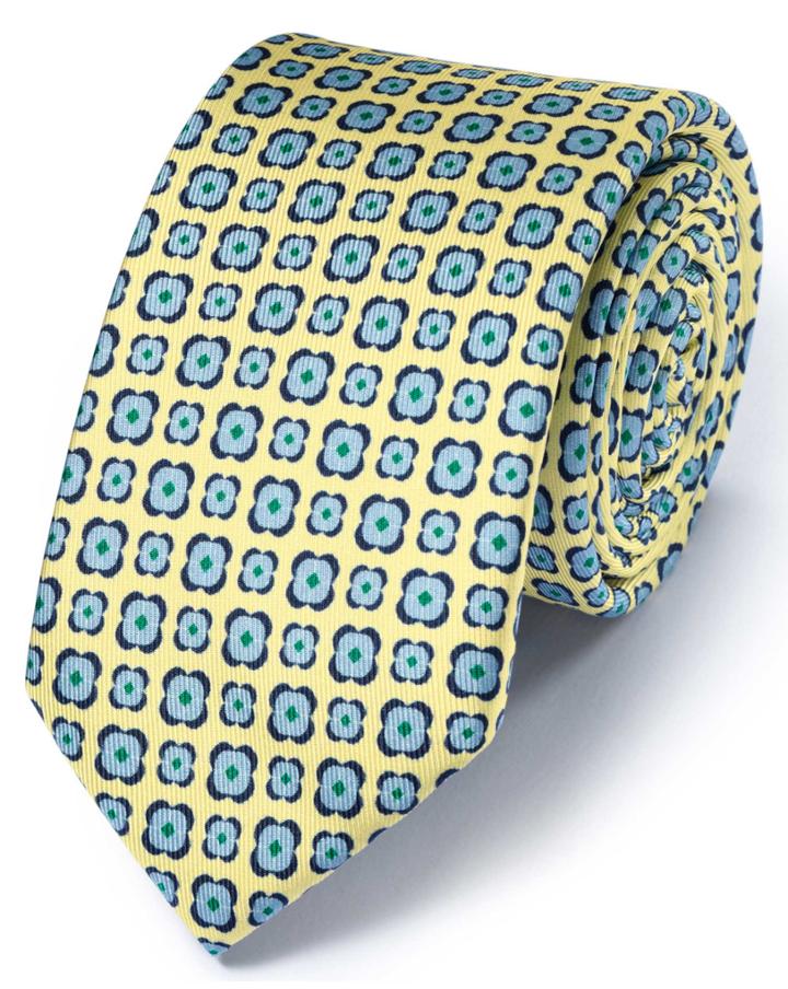  Slim Light Yellow Silk Classic Floral Tie By Charles Tyrwhitt