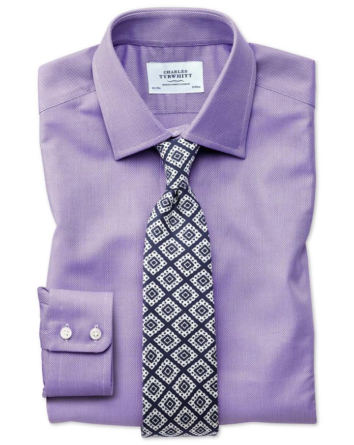  Extra Slim Fit Egyptian Cotton Royal Oxford Lilac Dress Shirt French Cuff Size 15.5/34 By Charles Tyrwhitt