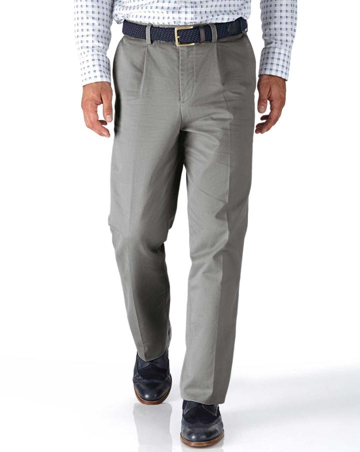 Charles Tyrwhitt Charles Tyrwhitt Silver Grey Classic Fit Single Pleat Cotton Chino Pants Size W34 L32