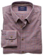 Charles Tyrwhitt Charles Tyrwhitt Classic Fit Blue And Orange Check Tweed Look Cotton Dress Shirt Size Large