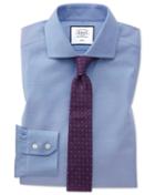  Extra Slim Fit Non-iron Mid-blue Oxford Stretch Cotton Dress Shirt Single Cuff Size 14.5/32 By Charles Tyrwhitt