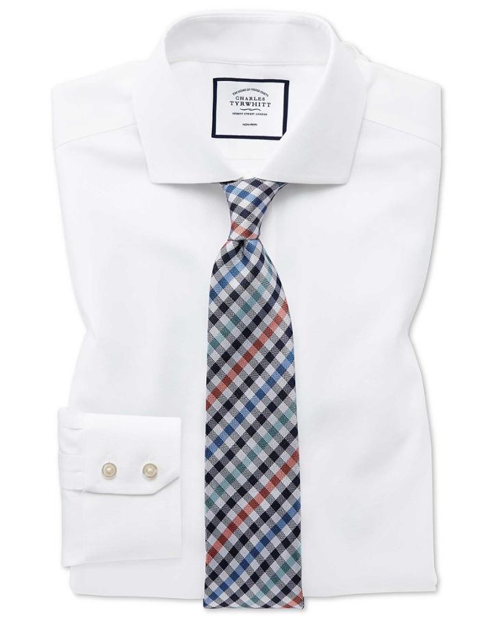  Slim Fit Non-iron White Oxford Stretch Cotton Dress Shirt Single Cuff Size 14.5/32 By Charles Tyrwhitt