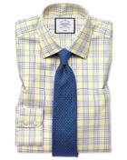  Slim Fit Non-iron Prince Of Wales Yellow Cotton Dress Shirt French Cuff Size 15/34 By Charles Tyrwhitt