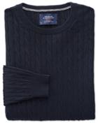 Charles Tyrwhitt Navy Cotton Cashmere Cable Crew Neck Cotton/cashmere Sweater Size Medium By Charles Tyrwhitt