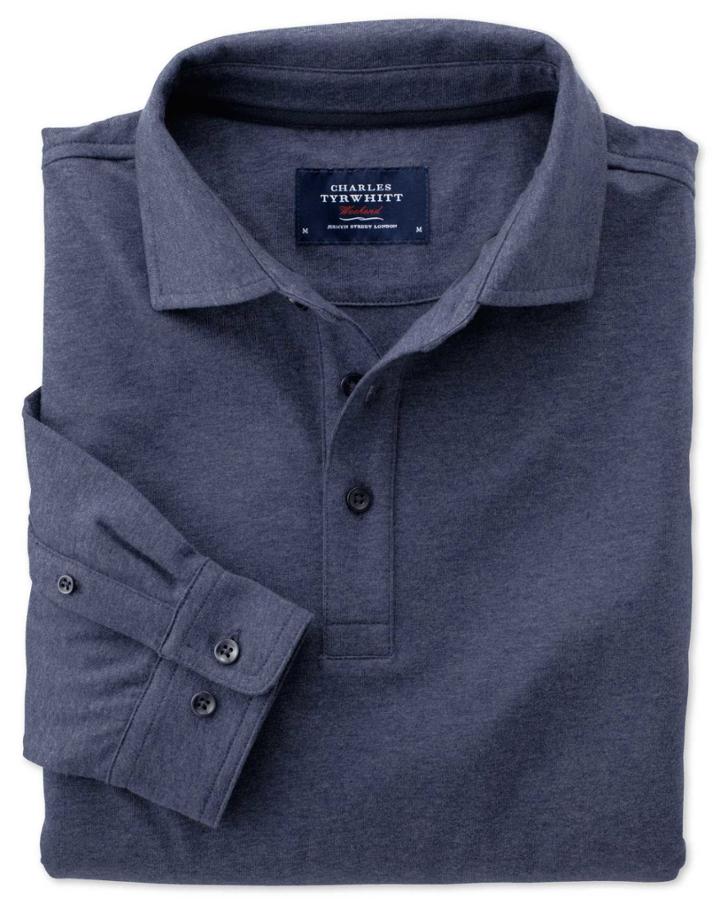 Charles Tyrwhitt Charles Tyrwhitt Classic Fit Indigo Long Sleeve Cotton Polo Size Medium