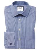 Classic Fit Non-iron Bengal Stripe Navy Cotton Dress Shirt French Cuff Size 15/33 By Charles Tyrwhitt