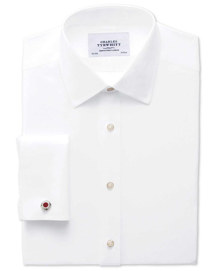 Charles Tyrwhitt Charles Tyrwhitt Slim Fit Non-iron Twill White Cotton Dress Shirt Size 14.5/32