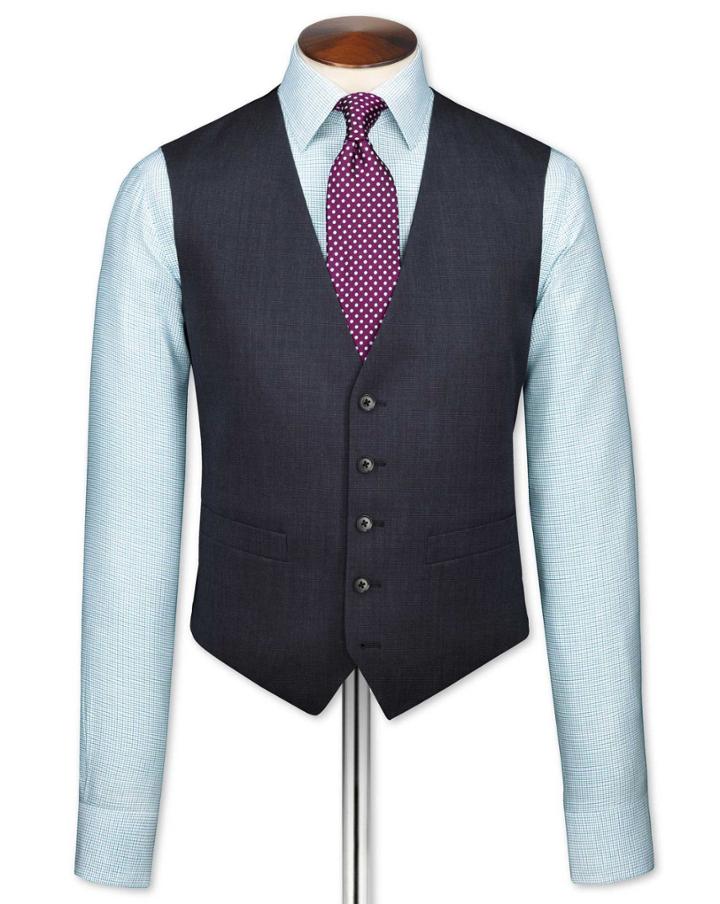 Charles Tyrwhitt Navy End-on-end Business Suit Wool Vest Size W40 By Charles Tyrwhitt