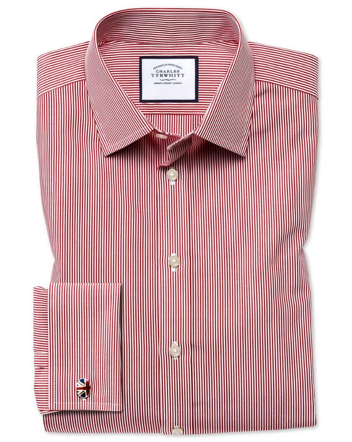Charles Tyrwhitt Slim Fit Non-iron Bengal Stripe Red Cotton Dress Shirt French Cuff Size 16.5/33 By Charles Tyrwhitt