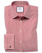 Charles Tyrwhitt Slim Fit Non-iron Bengal Stripe Red Cotton Dress Shirt French Cuff Size 16.5/33 By Charles Tyrwhitt