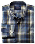 Charles Tyrwhitt Charles Tyrwhitt Classic Fit Grey And Blue Check Washed Cotton Dress Shirt Size Medium