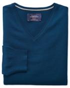 Charles Tyrwhitt Blue Merino Wool V-neck Sweater Size Large By Charles Tyrwhitt