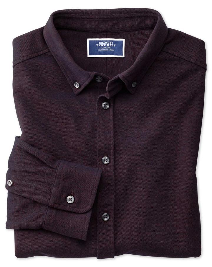  Wine Oxford Jersey Cotton Casual Shirt Size Large By Charles Tyrwhitt