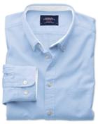 Charles Tyrwhitt Charles Tyrwhitt Slim Fit Sky Blue Plain Washed Oxford Cotton Dress Shirt Size Large