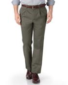 Charles Tyrwhitt Charles Tyrwhitt Olive Green Classic Fit Single Pleat Non-iron Cotton Chino Pants Size W30 L38
