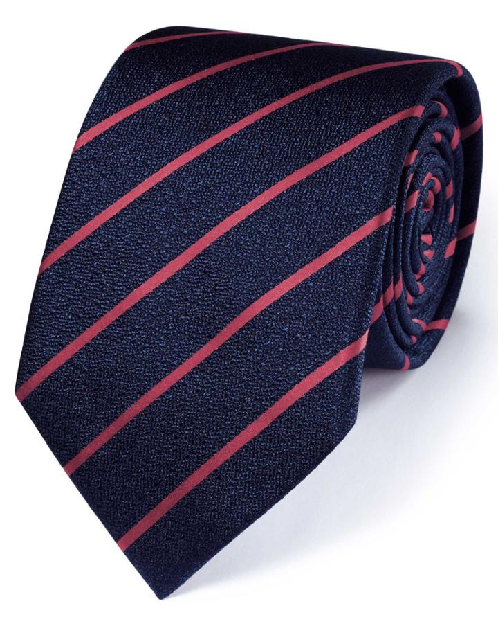 Charles Tyrwhitt Charles Tyrwhitt Navy And Coral Silk Classic Textured Stripe Tie