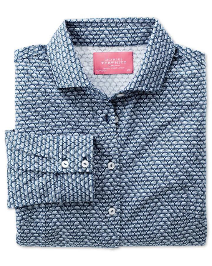 Charles Tyrwhitt Charles Tyrwhitt Women's Navy And White Shell Printed Jersey Shirt