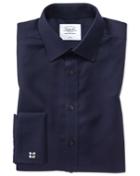  Slim Fit Spread Collar Non-iron Twill Navy Blue Cotton Dress Shirt Single Cuff Size 14.5/32 By Charles Tyrwhitt