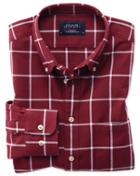 Charles Tyrwhitt Classic Fit Button-down Washed Oxford Burgundy And White Check Cotton Casual Shirt Single Cuff Size Large By Charles Tyrwhitt
