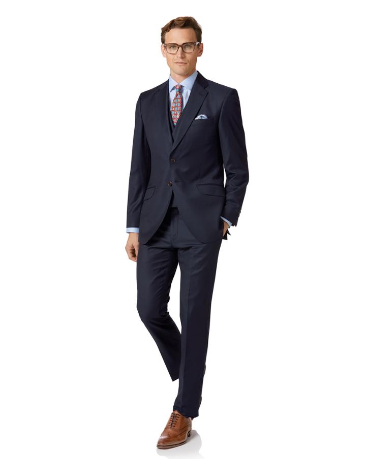  Navy Slim Fit Twill Italian Luxury Suit Wool Jacket Size 36 By Charles Tyrwhitt