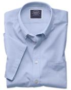  Slim Fit Button-down Washed Oxford Short Sleeve Sky Blue Cotton Casual Shirt Single Cuff Size Large By Charles Tyrwhitt