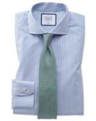  Extra Slim Fit Non-iron Natural Cool Blue Stripe Cotton Dress Shirt Single Cuff Size 14.5/33 By Charles Tyrwhitt