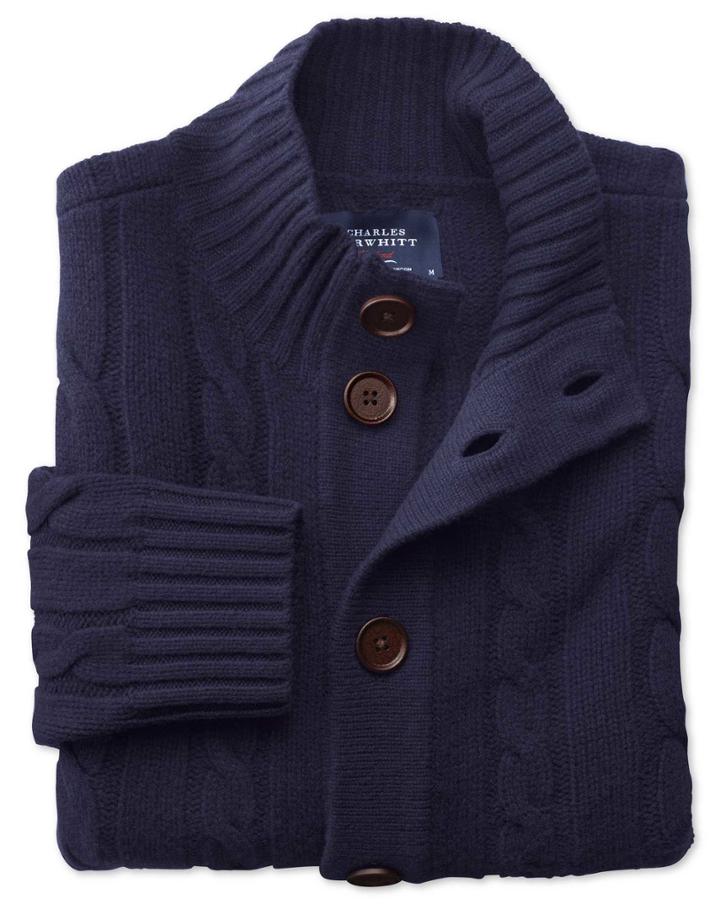 Charles Tyrwhitt Navy Lambswool Cable Cardigan Size Large By Charles Tyrwhitt
