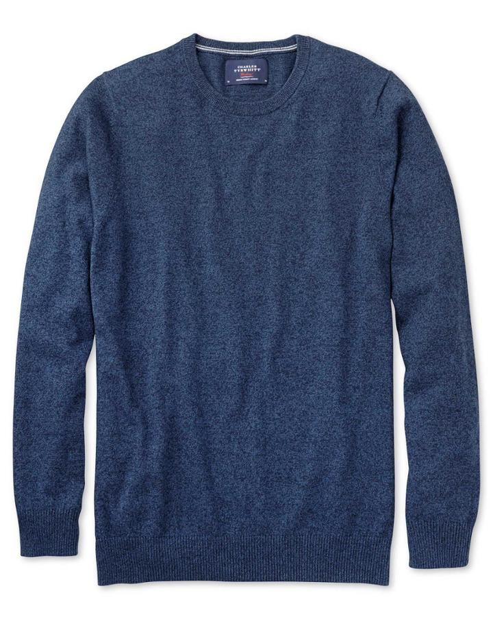 Charles Tyrwhitt Indigo Mouline Cotton Cashmere Crew Neck Cotton/cashmere Sweater Size Large By Charles Tyrwhitt