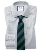  Slim Fit Non-iron Twill Mini Grid Check Grey Cotton Dress Shirt French Cuff Size 16/35 By Charles Tyrwhitt