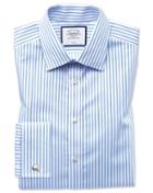 Classic Fit Non-iron Sky Blue Stripe Twill Cotton Dress Shirt Single Cuff Size 15.5/33 By Charles Tyrwhitt