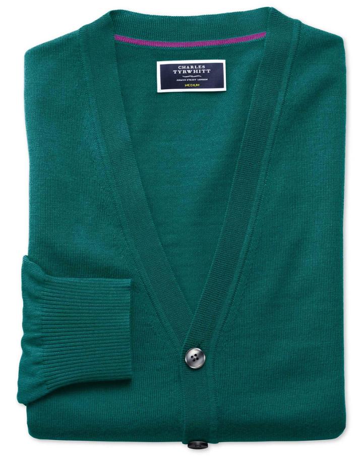 Charles Tyrwhitt Teal Merino Wool Cardigan Size Large By Charles Tyrwhitt