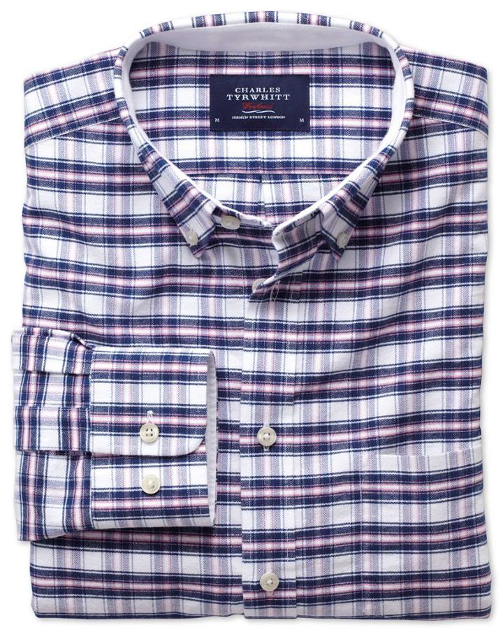 Charles Tyrwhitt Charles Tyrwhitt Classic Fit Navy And Pink Check Washed Oxford Shirt