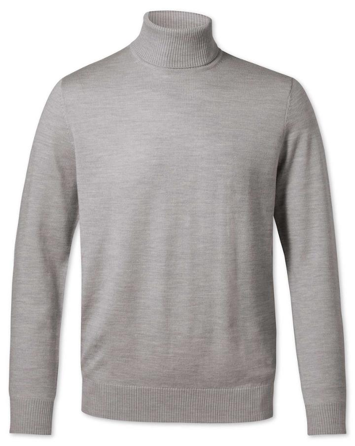  Silver Roll Neck Merino Wool Sweater Size Medium By Charles Tyrwhitt