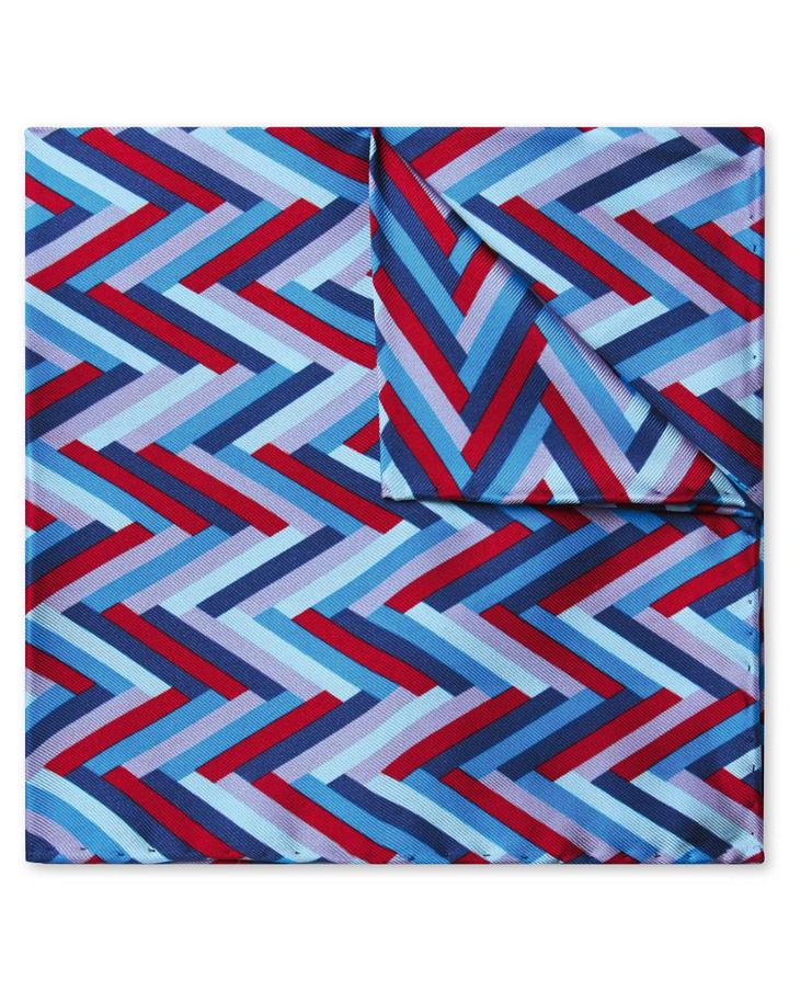  Blue And Red Multi Chevron Print Silk Pocket Square By Charles Tyrwhitt