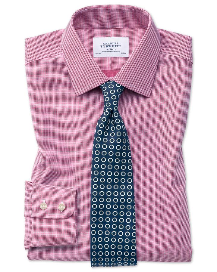  Classic Fit Non-iron Square Weave Magenta Cotton Dress Shirt French Cuff Size 15.5/33 By Charles Tyrwhitt