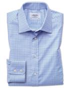 Charles Tyrwhitt Slim Fit Large Puppytooth Sky Blue Cotton Dress Casual Shirt Single Cuff Size 14.5/33 By Charles Tyrwhitt