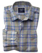 Charles Tyrwhitt Classic Fit Cotton Linen Khaki Check Casual Shirt Single Cuff Size Large By Charles Tyrwhitt