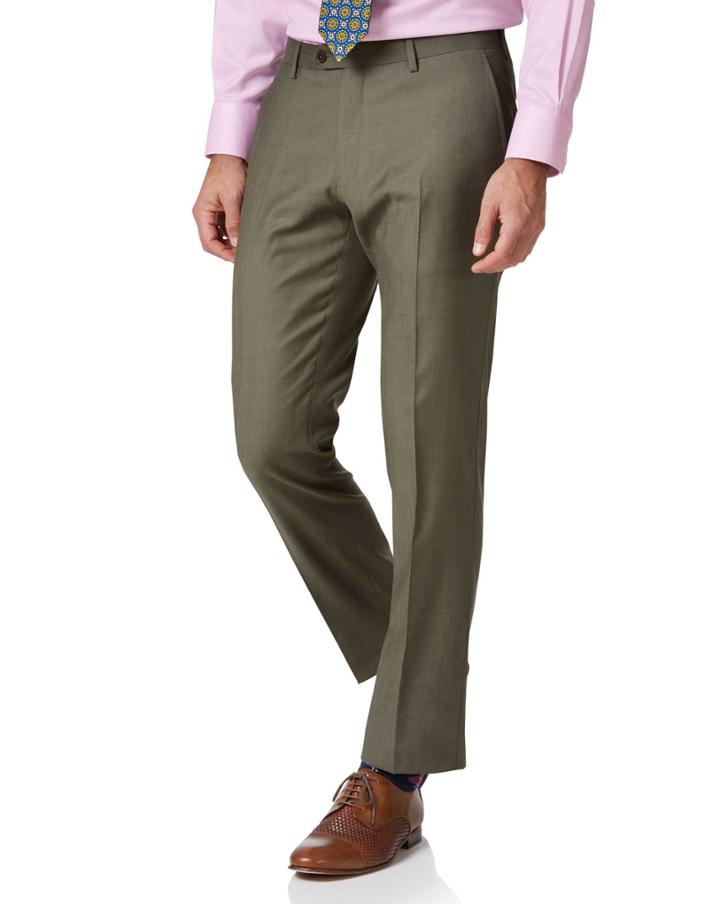  Olive Slim Fit Twill Business Suit Wool Pants Size W30 L38 By Charles Tyrwhitt