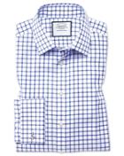 Charles Tyrwhitt Classic Fit Non-iron Twill Grid Check Royal Blue Cotton Dress Shirt French Cuff Size 15/33 By Charles Tyrwhitt