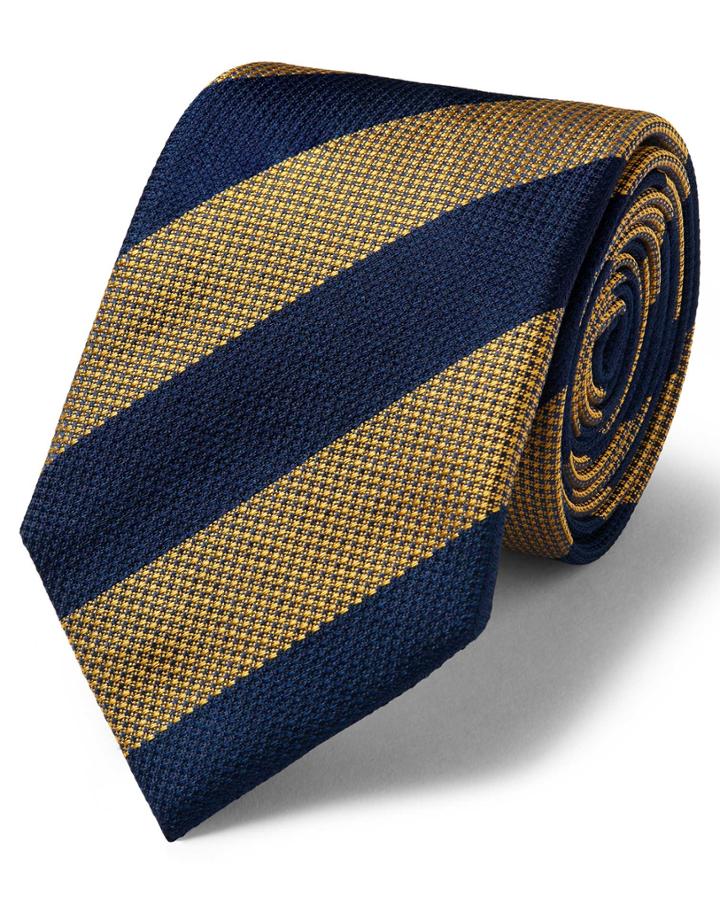  Gold And Blue Silk Multi Textured Stripe Classic Tie By Charles Tyrwhitt