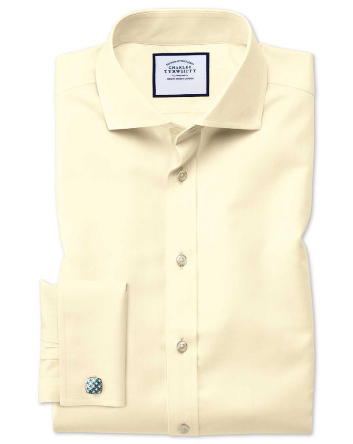 Charles Tyrwhitt Extra Slim Fit Spread Collar Non-iron Twill Yellow Cotton Dress Shirt Single Cuff Size 14.5/32 By Charles Tyrwhitt