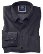  Slim Fit Plain Charcoal Fine Corduroy Cotton Casual Shirt Single Cuff Size Medium By Charles Tyrwhitt