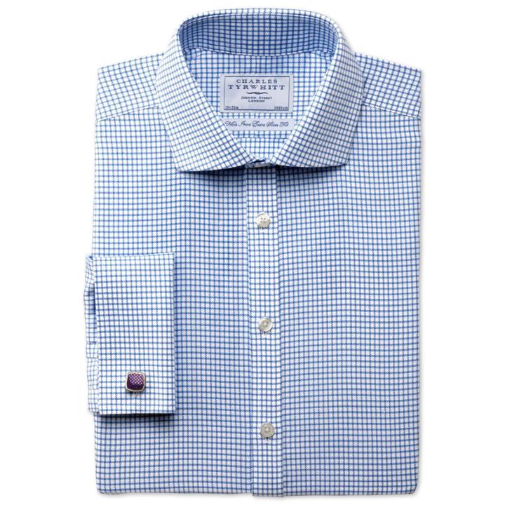 Charles Tyrwhitt Charles Tyrwhitt Sky Basket Weave Check Non-iron Spread Extra Slim Fit Shirt (14.5 - 32)