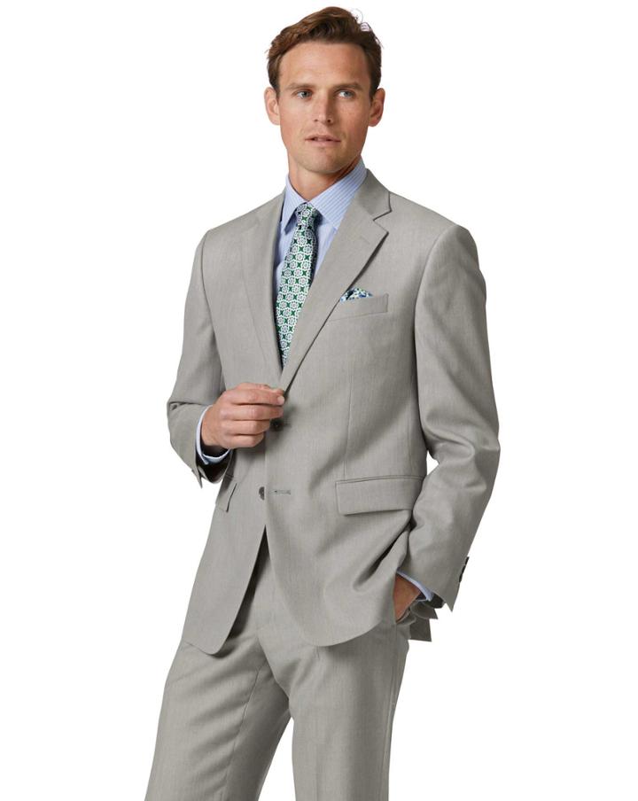  Light Grey Classic Fit Twill Business Suit Wool Jacket Size 38 By Charles Tyrwhitt