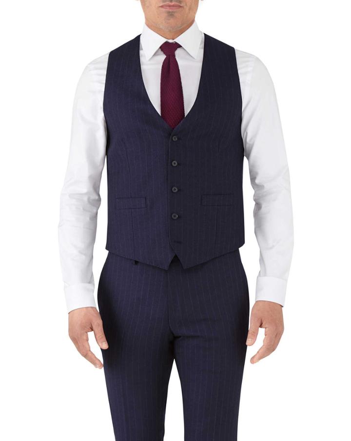 Charles Tyrwhitt Navy Stripe Adjustable Fit Flannel Business Suit Wool Vest Size W48 By Charles Tyrwhitt