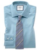  Classic Fit Non-iron Teal Triangle Weave Cotton Dress Shirt French Cuff Size 20/37 By Charles Tyrwhitt