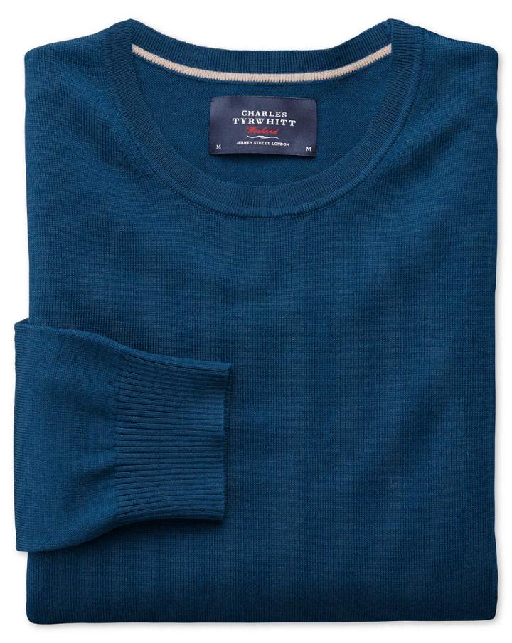 Charles Tyrwhitt Blue Merino Wool Crew Neck Sweater Size Small By Charles Tyrwhitt